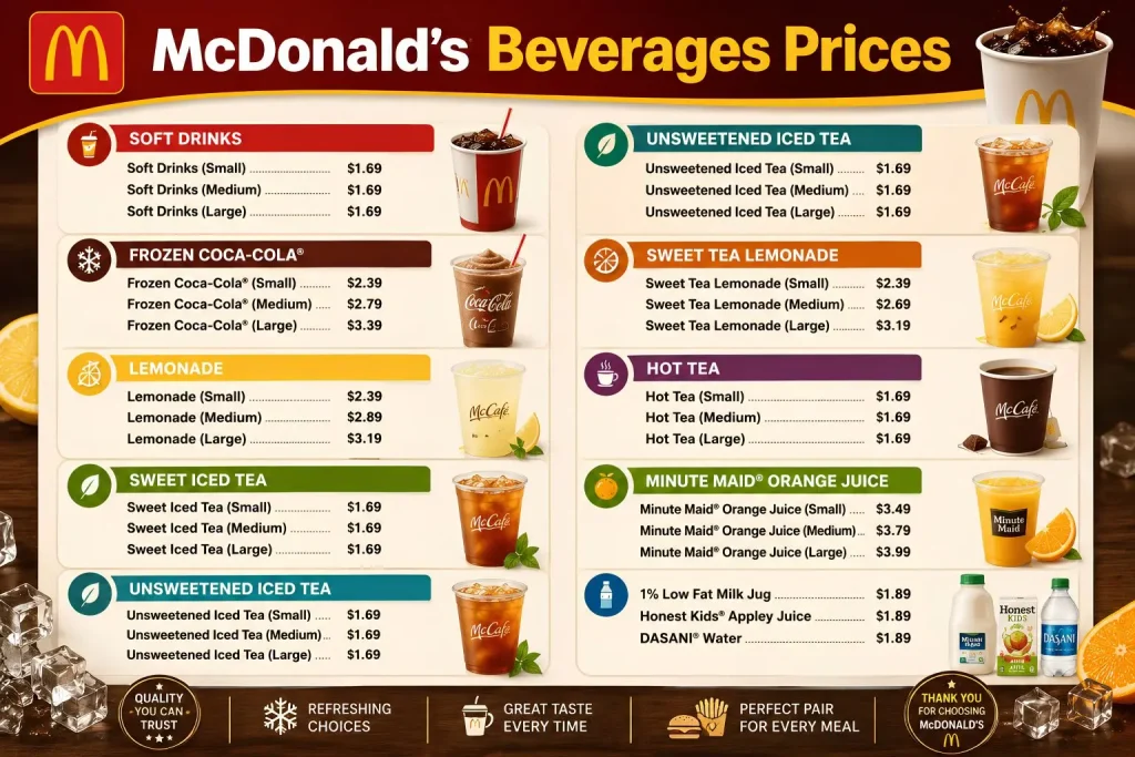McDonald's Menu With Prices mcdonalds beverages drinks prices