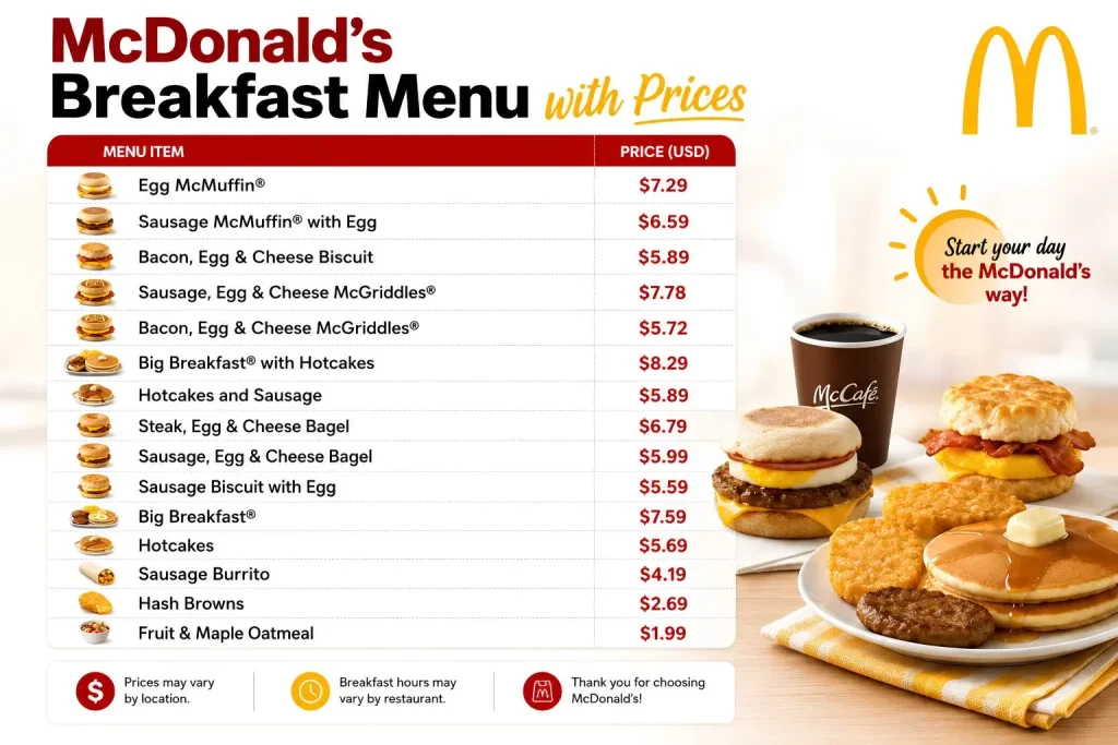 McDonald's Menu With Prices mcdonalds breakfast menu with prices