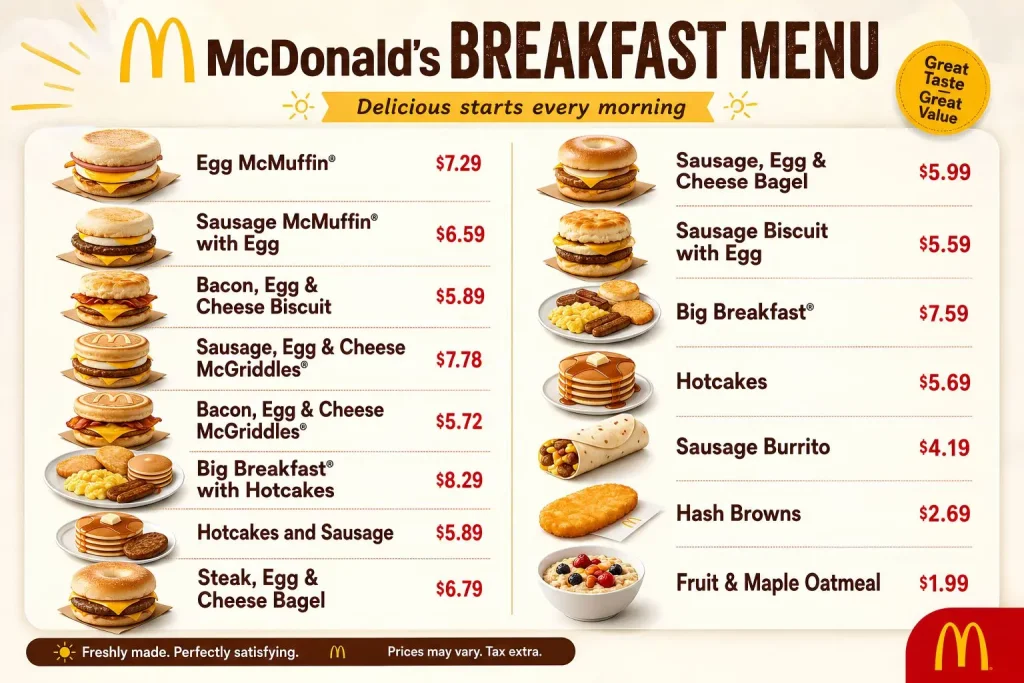 mcdonalds breakfast menu with prices