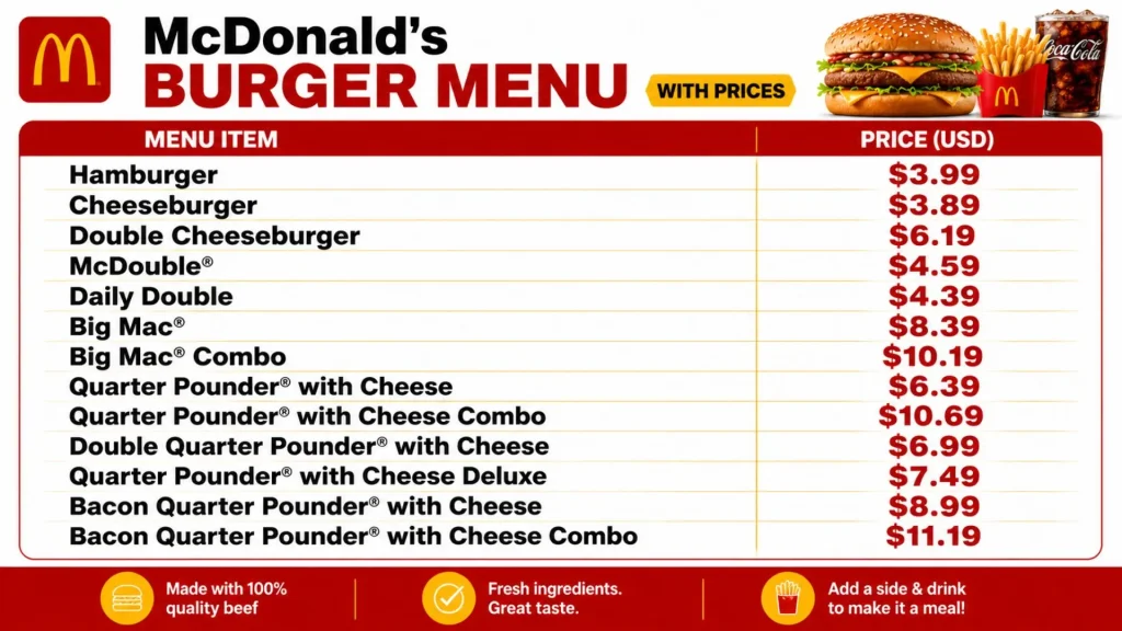 McDonald's Menu With Prices mcdonalds burger menu with prices