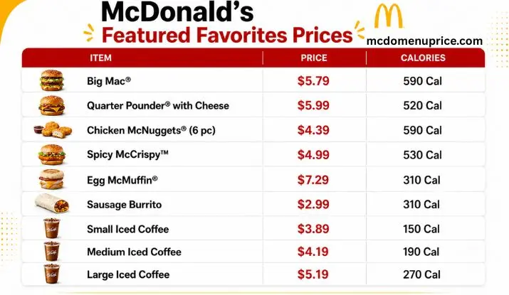 McDonald's Menu With Prices McDonald's Featured Favorites Prices
