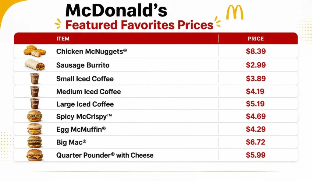 McDonald's Menu With Prices mcdonalds featured favorites prices