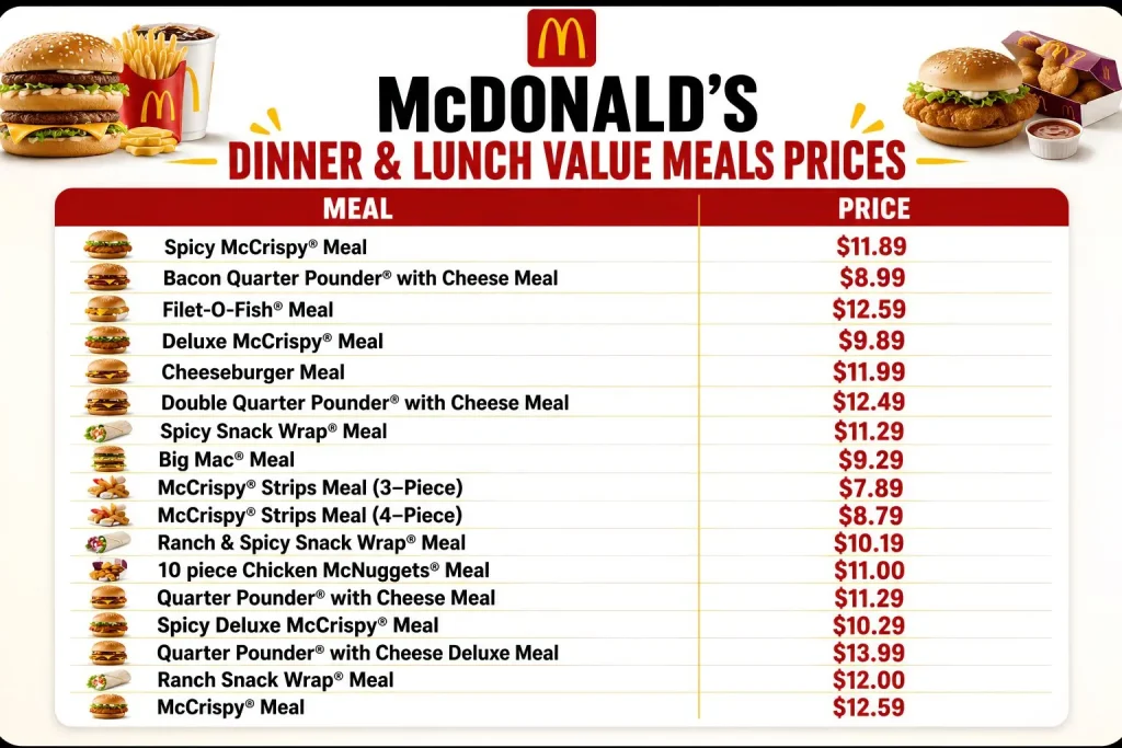 McDonald's Menu With Prices mcdonalds lunch and dinner meals