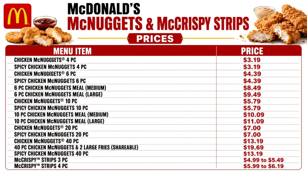 McDonald's Menu With Prices mcdonalds mcnuggets and mccrispy strips prices 1