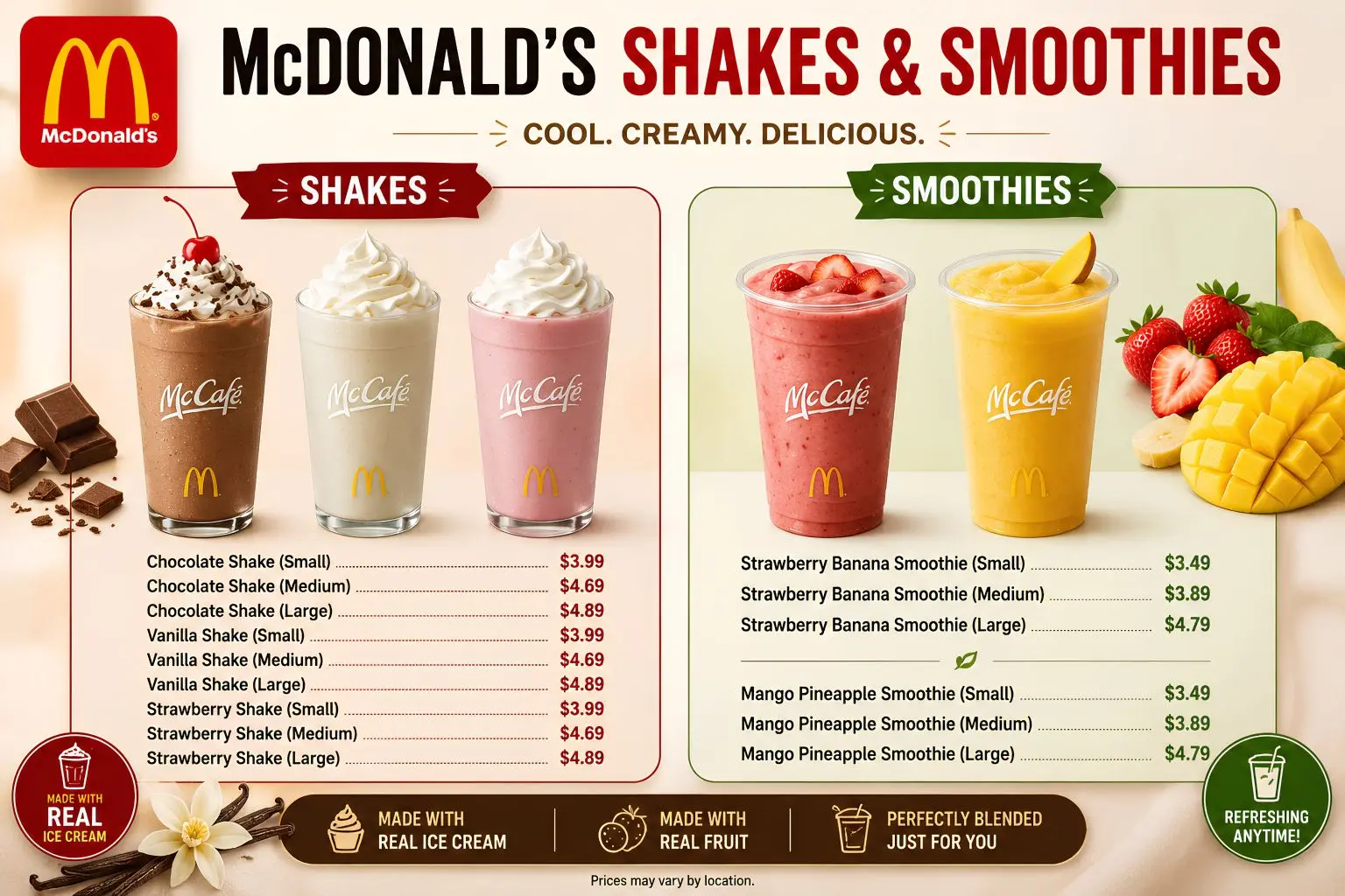 McDonald's Menu With Prices new mcdonald's shake & smoothie price