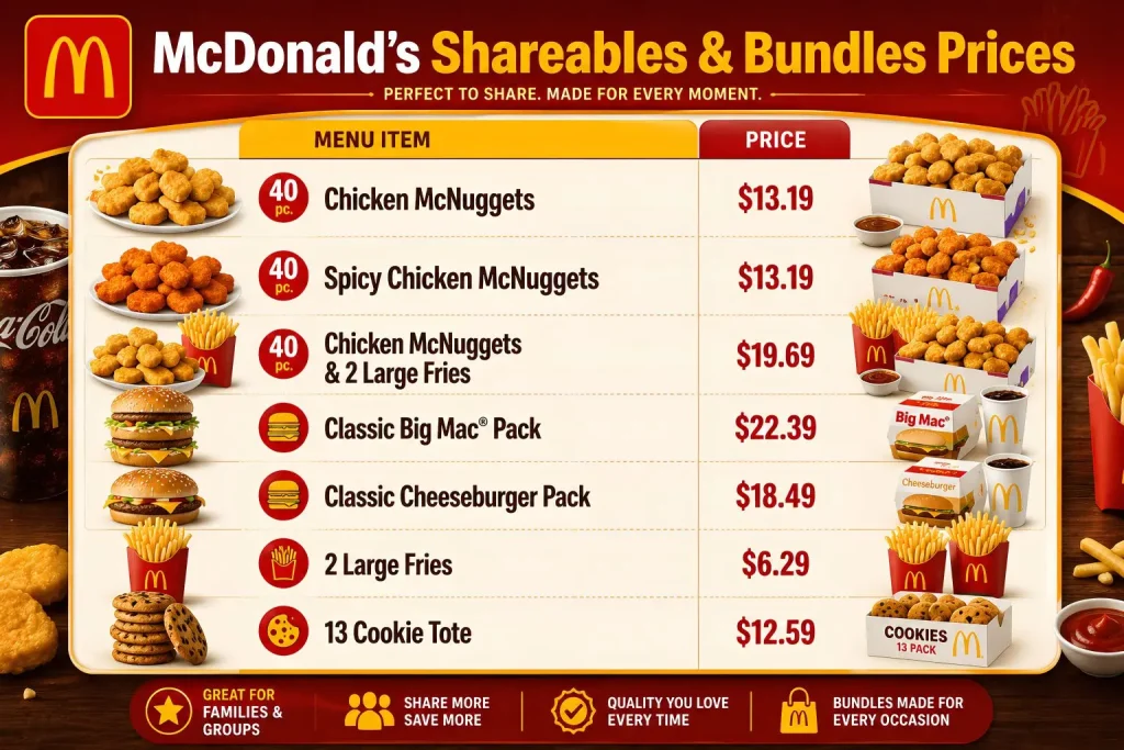 McDonald's Menu With Prices mcdonalds shareables and bundles prices