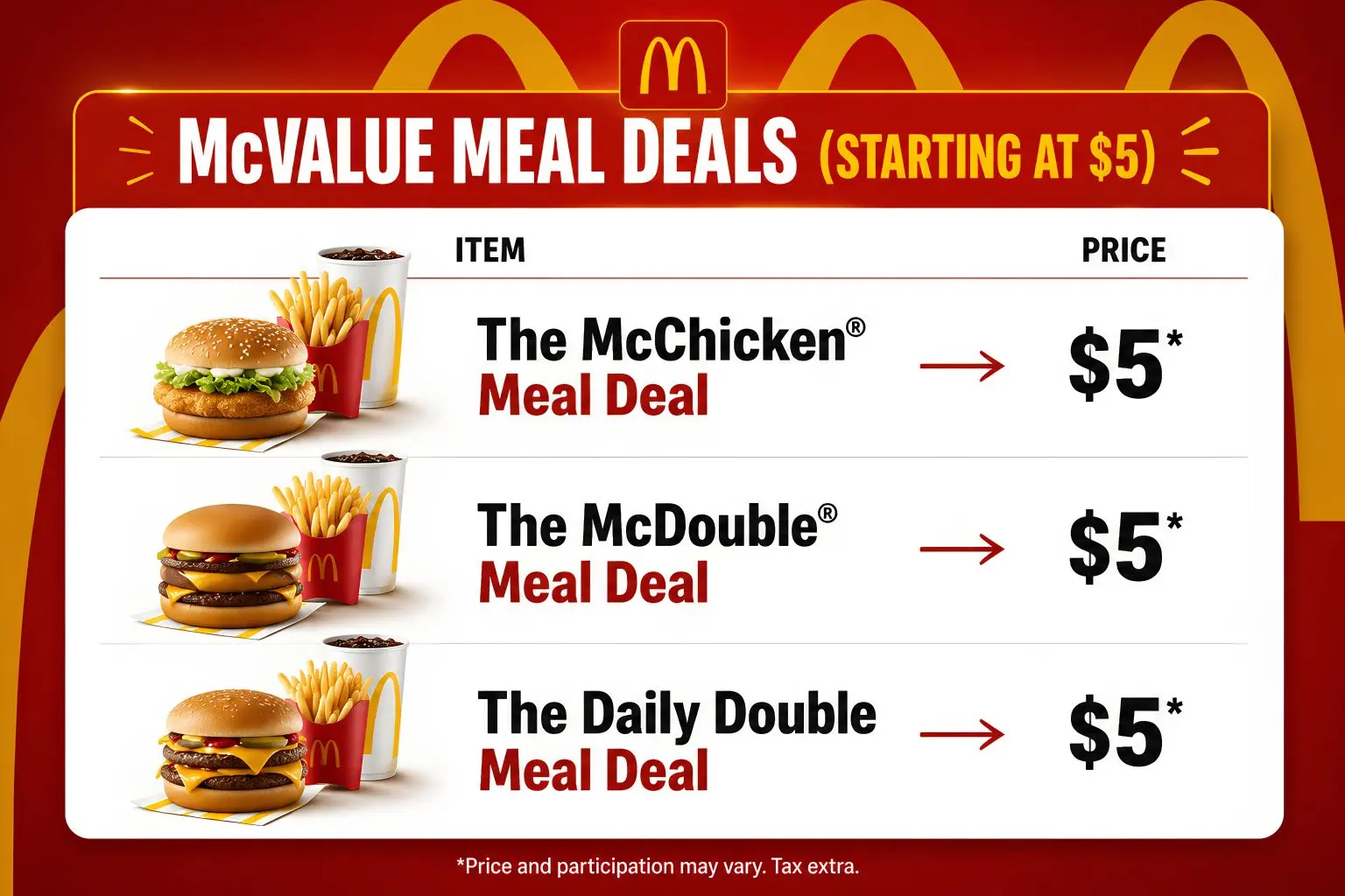 McDonald's Menu With Prices mcvalue $5 meal deal menu with prices