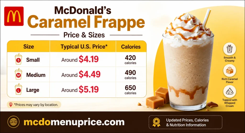 McDonald's Caramel Frappe Price, Calories & Nutrition 2026 mcdonalds caramel frappe price